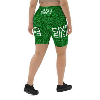 Sixty Eight 93 Logo White Cheetah Lime Green Biker Shorts