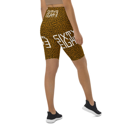 Sixty Eight 93 Logo White Cheetah Orange Biker Shorts