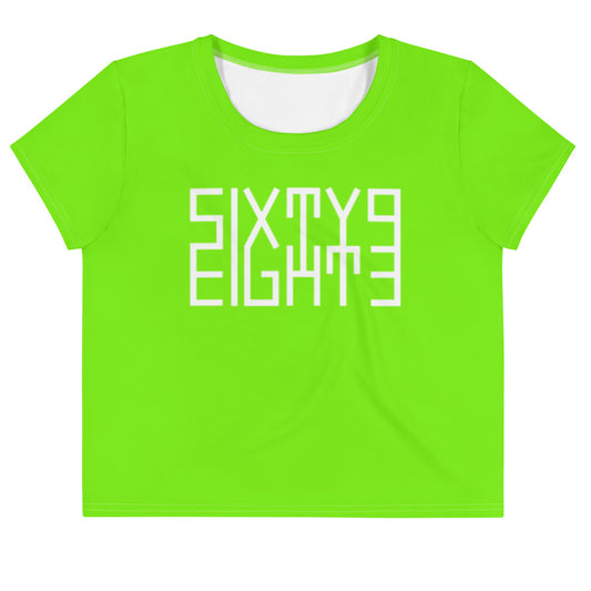 Sixty Eight 93 Logo White Lime Green Crop Tee