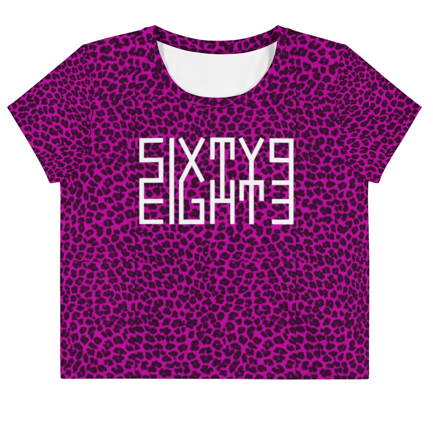Sixty Eight 93 Logo White Cheetah Fuchsia Crop Tee