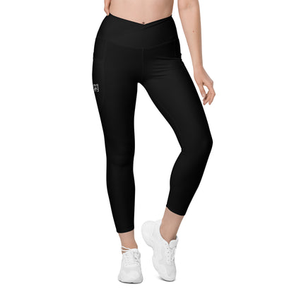 Sixty Eight 93 Logo White Black Crossover Leggings with pockets