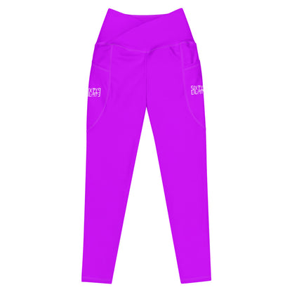Sixty Eight 93 Logo White Purple Crossover Leggings with pockets