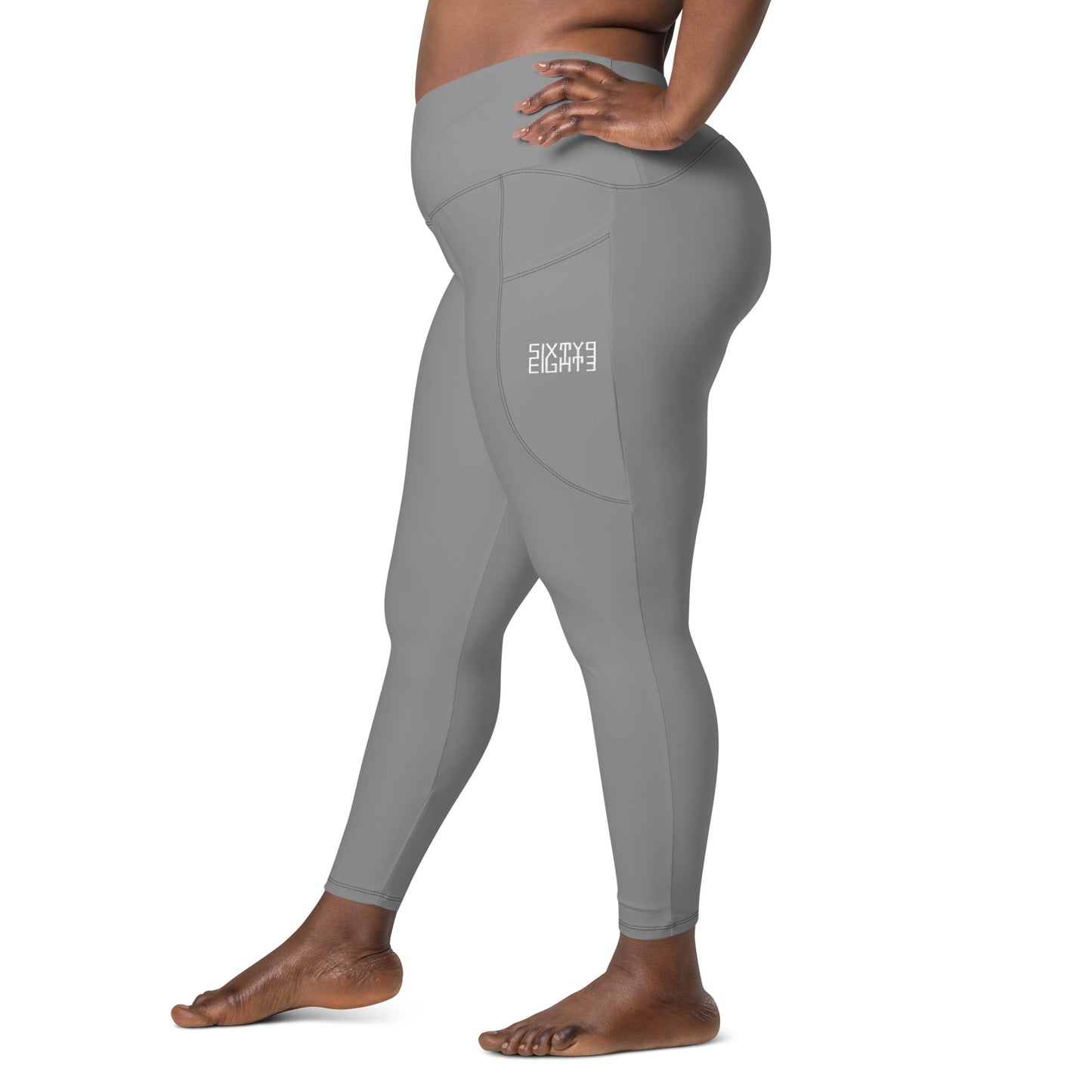 Sixty Eight 93 Logo White Grey Crossover Leggings with pockets
