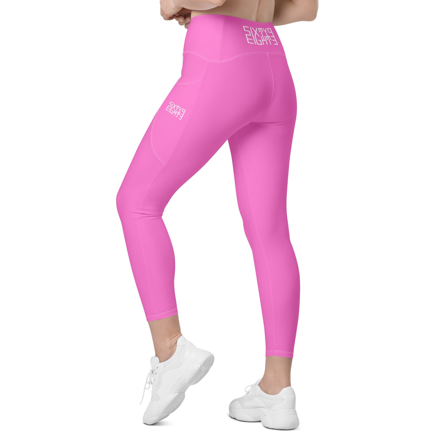 Sixty Eight 93 Logo White Pink Crossover Leggings with pockets