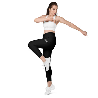 Sixty Eight 93 Logo White Black Crossover Leggings with pockets