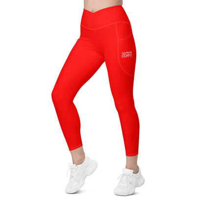 Sixty Eight 93 Logo White Red Crossover Leggings with pockets