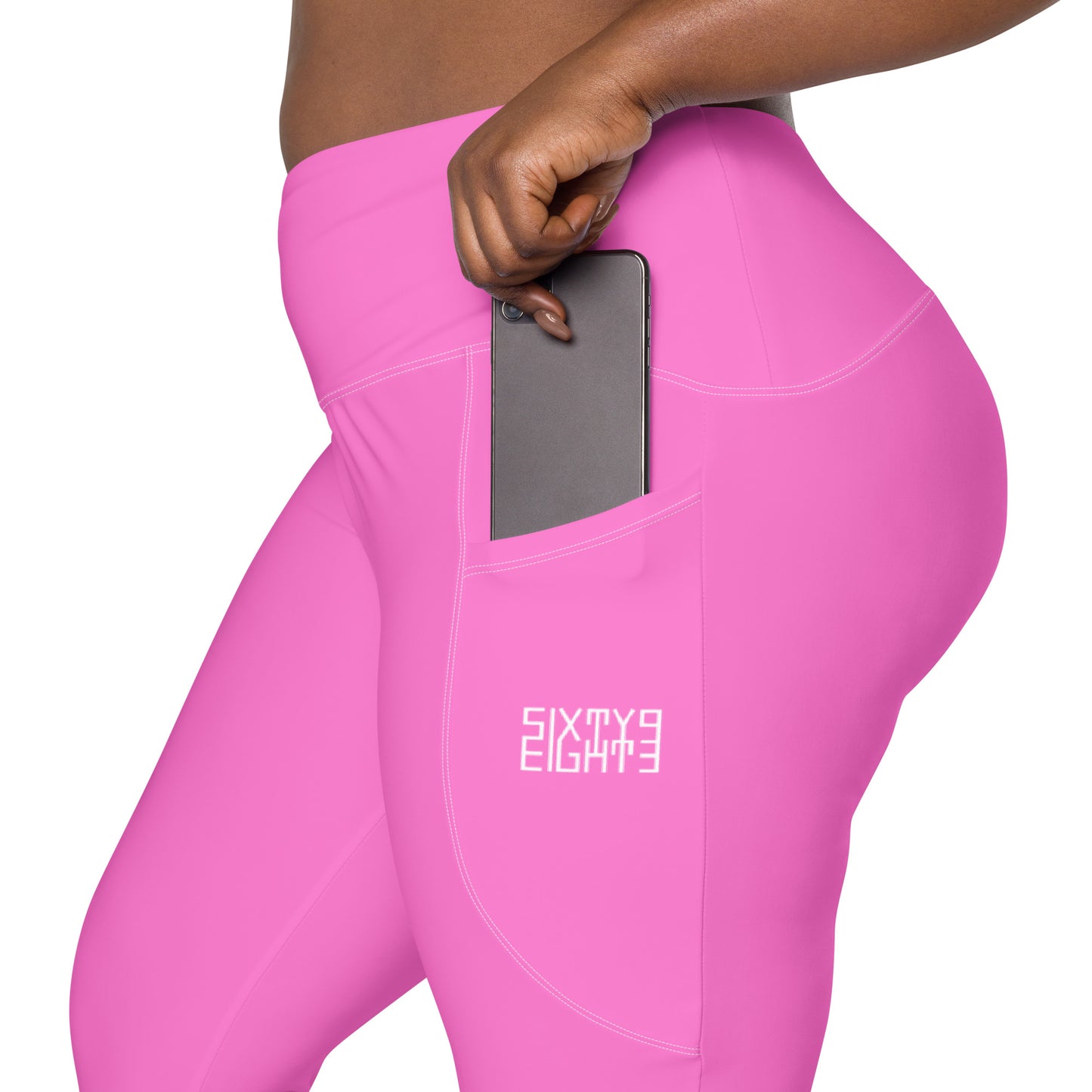 Sixty Eight 93 Logo White Pink Crossover Leggings with pockets