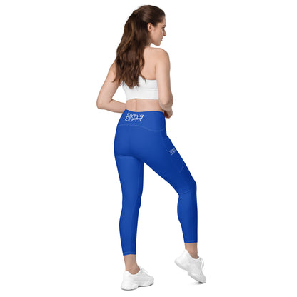 Sixty Eight 93 Logo White Blue Crossover Leggings with pockets