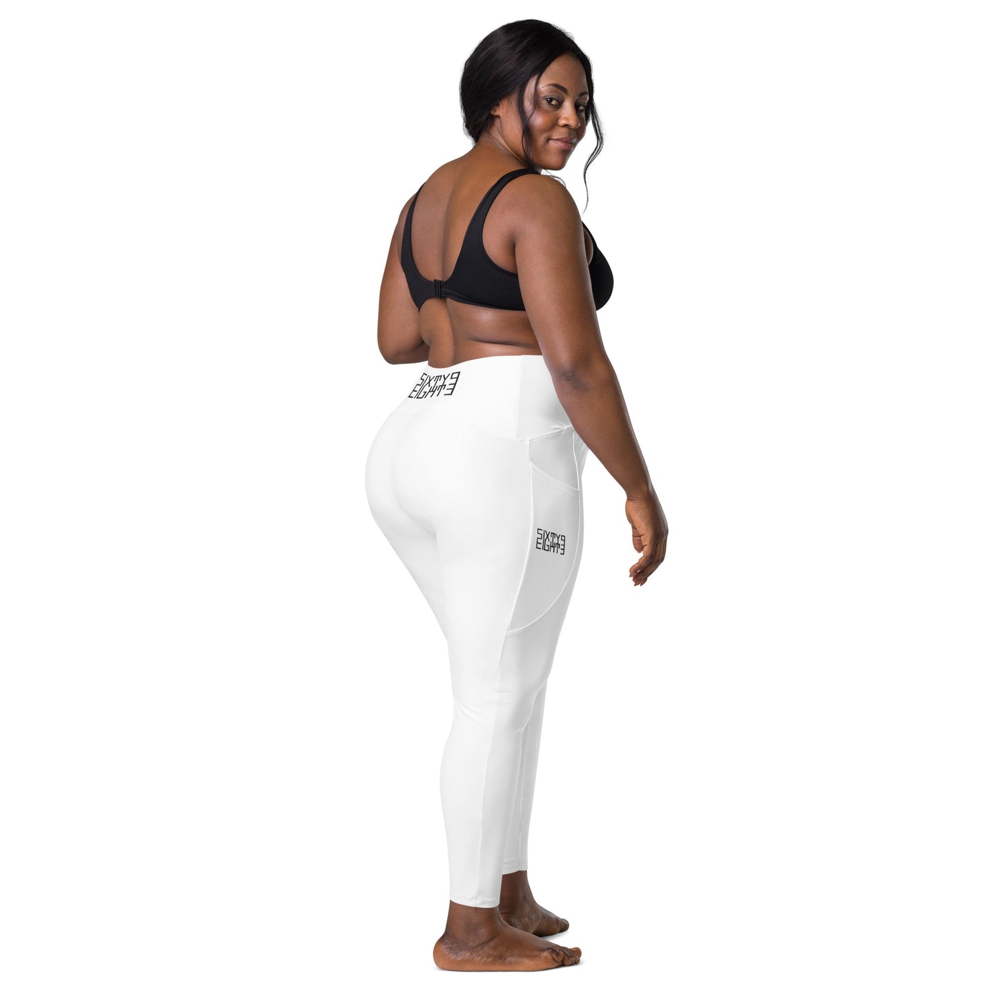 Sixty Eight 93 Logo Black White Crossover Leggings with pockets
