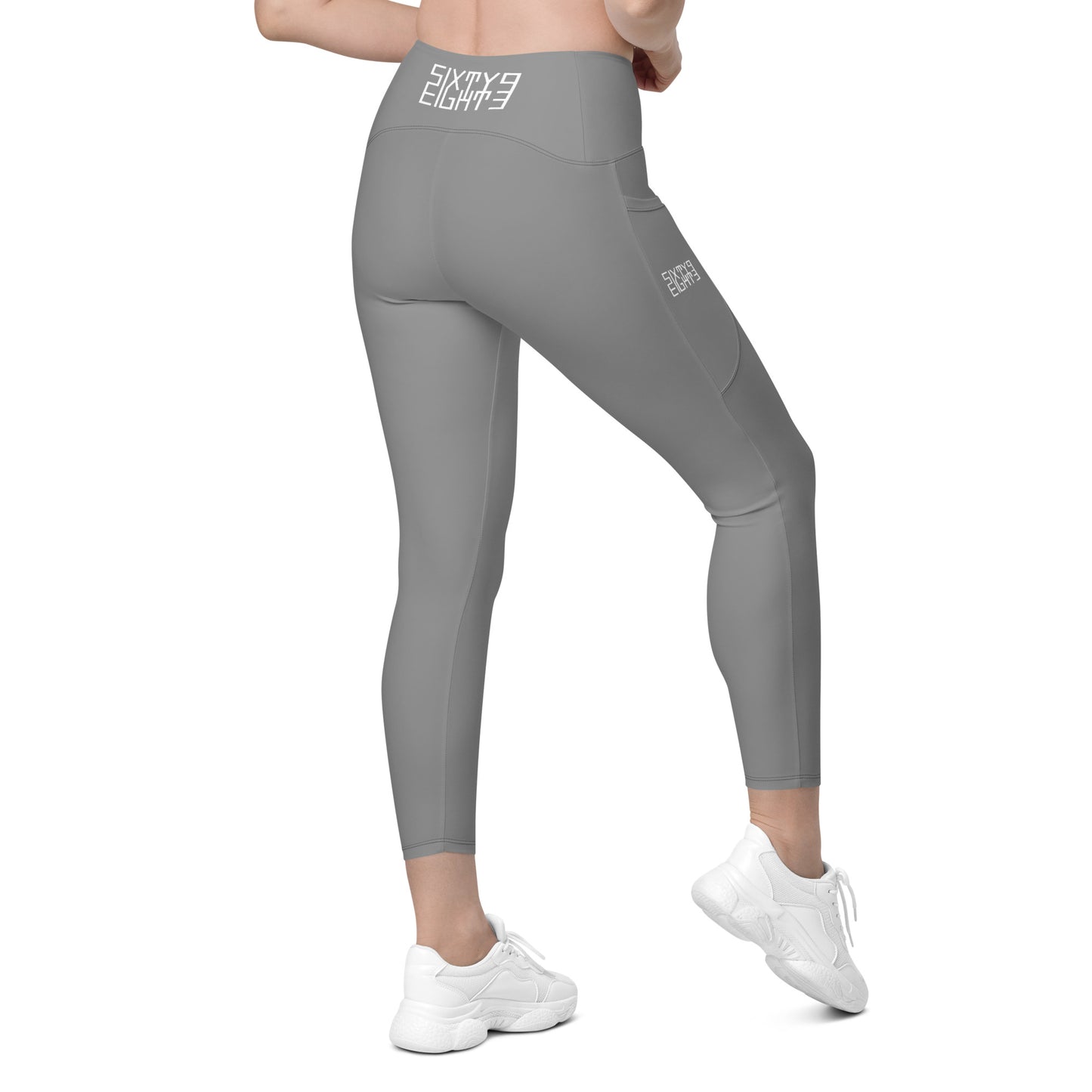 Sixty Eight 93 Logo White Grey Crossover Leggings with pockets
