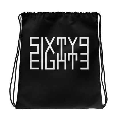 Sixty Eight 93 Logo White & Black Drawstring Bag