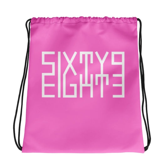 Sixty Eight 93 Logo White & Pink Drawstring Bag