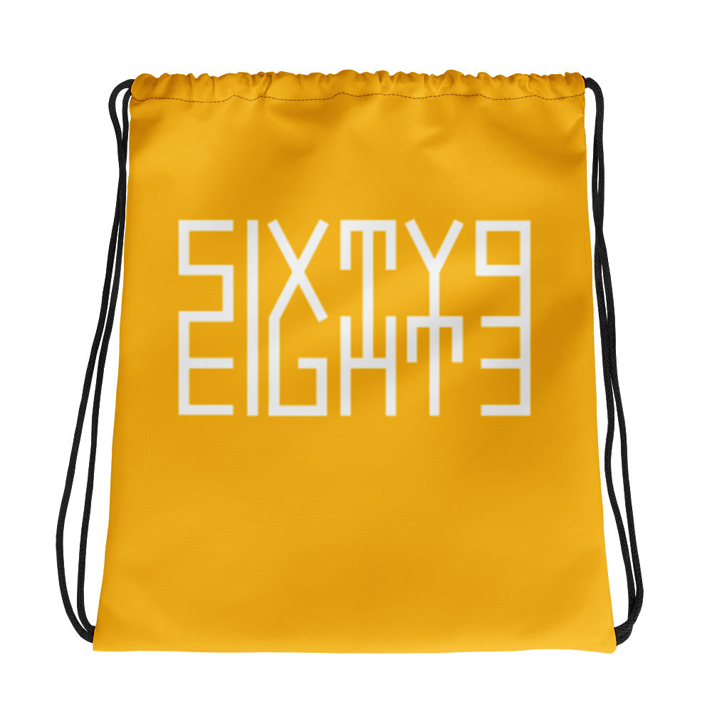 Sixty Eight 93 Logo White & Orange Drawstring Bag