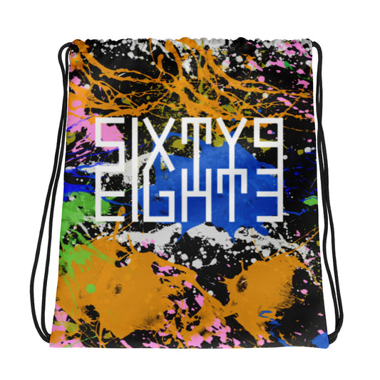 Sixty Eight 93 Logo White Splatter #2 Drawstring Bag