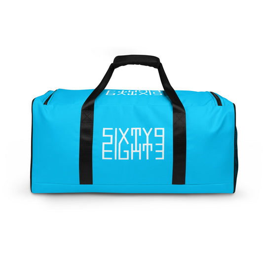 Sixty Eight 93 Logo White & Aqua Blue Duffle Bag