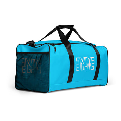 Sixty Eight 93 Logo White & Aqua Blue Duffle Bag