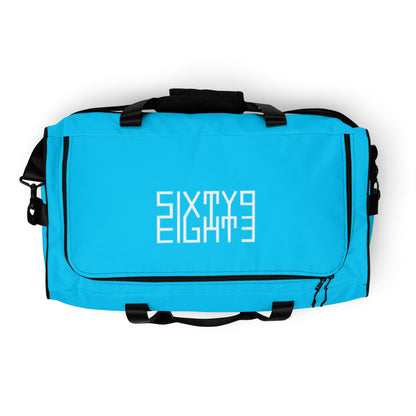 Sixty Eight 93 Logo White & Aqua Blue Duffle Bag