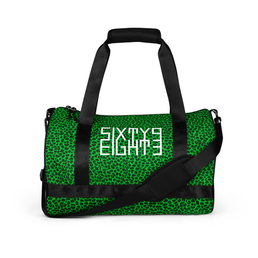 Sixty Eight 93 Logo White Cheetah Lime Green Gym Bag