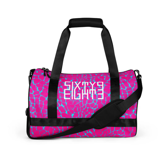 Sixty Eight 93 Logo White Boa Fuchsia & Aqua Blue Gym Bag