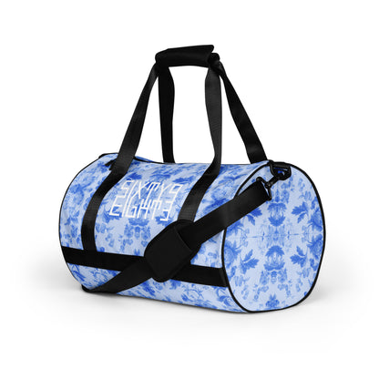 Sixty Eight 93 Logo White Floral Blue and White Gym Bag