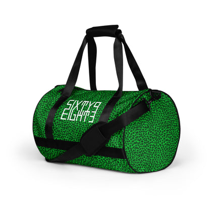 Sixty Eight 93 Logo White Cheetah Lime Green Gym Bag