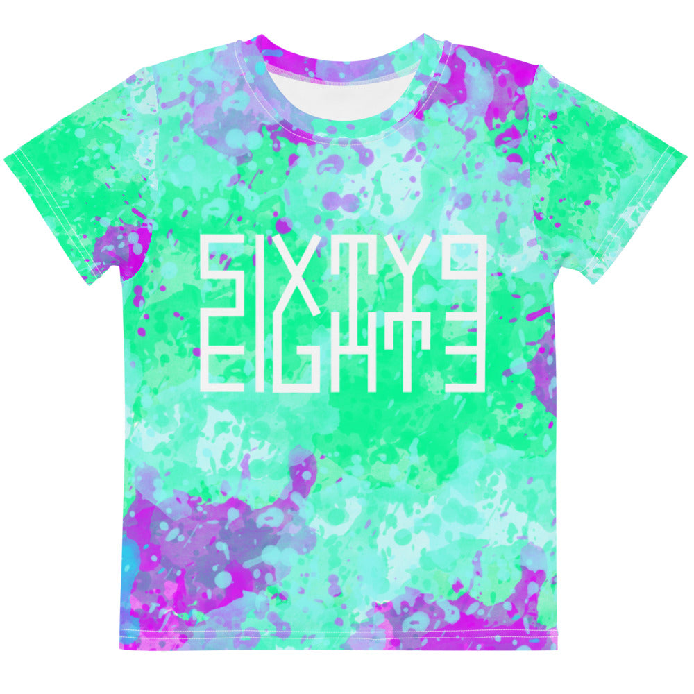 Sixty Eight 93 Logo White Incredible Marble Blue Kids Crew Neck T-Shirt