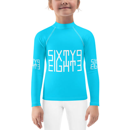 Sixty Eight 93 Logo White & Aqua Blue Kids Rash Guard
