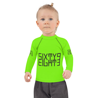 Sixty Eight 93 Logo Black & Lime Green Kids Rash Guard