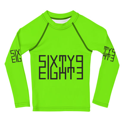 Sixty Eight 93 Logo Black & Lime Green Kids Rash Guard
