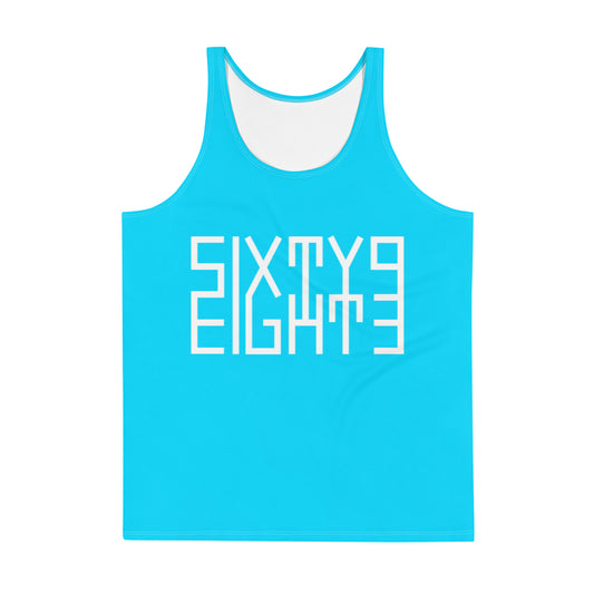 Sixty Eight 93 Logo White & Aqua Blue Men's AOP Tank Top