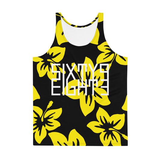 Sixty Eight 93 Logo White Hibiscus Gold & Black Men's AOP Tank Top