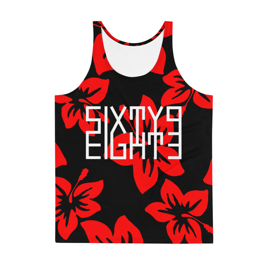 Sixty Eight 93 Logo White Hibiscus Red & Black Men's AOP Tank Top