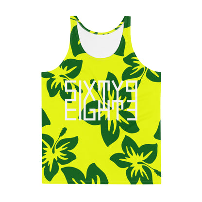 Sixty Eight 93 Logo White Hibiscus Forest Green & Yellow Men's AOP Tank Top