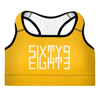 Sixty Eight 93 Logo White Orange Padded Sports Bra