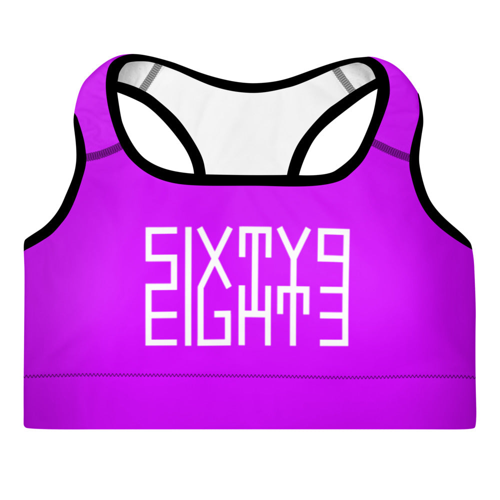 Sixty Eight 93 Logo White Purple Padded Sports Bra