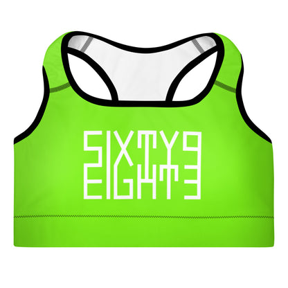 Sixty Eight 93 Logo White Lime Green Padded Sports Bra