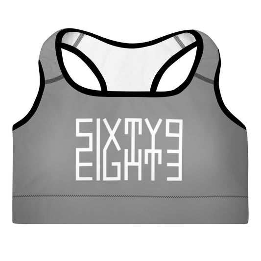 Sixty Eight 93 Logo White Grey Padded Sports Bra