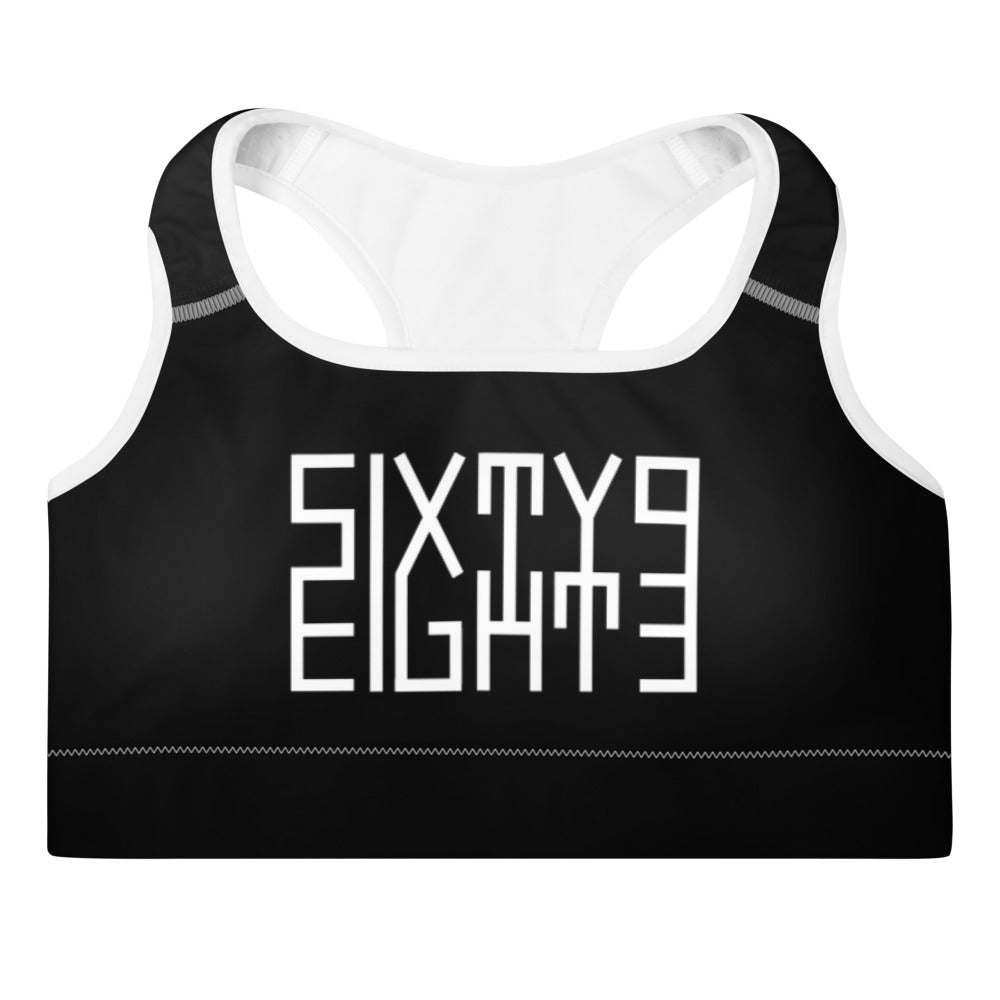 Sixty Eight 93 Logo White Black Padded Sports Bra