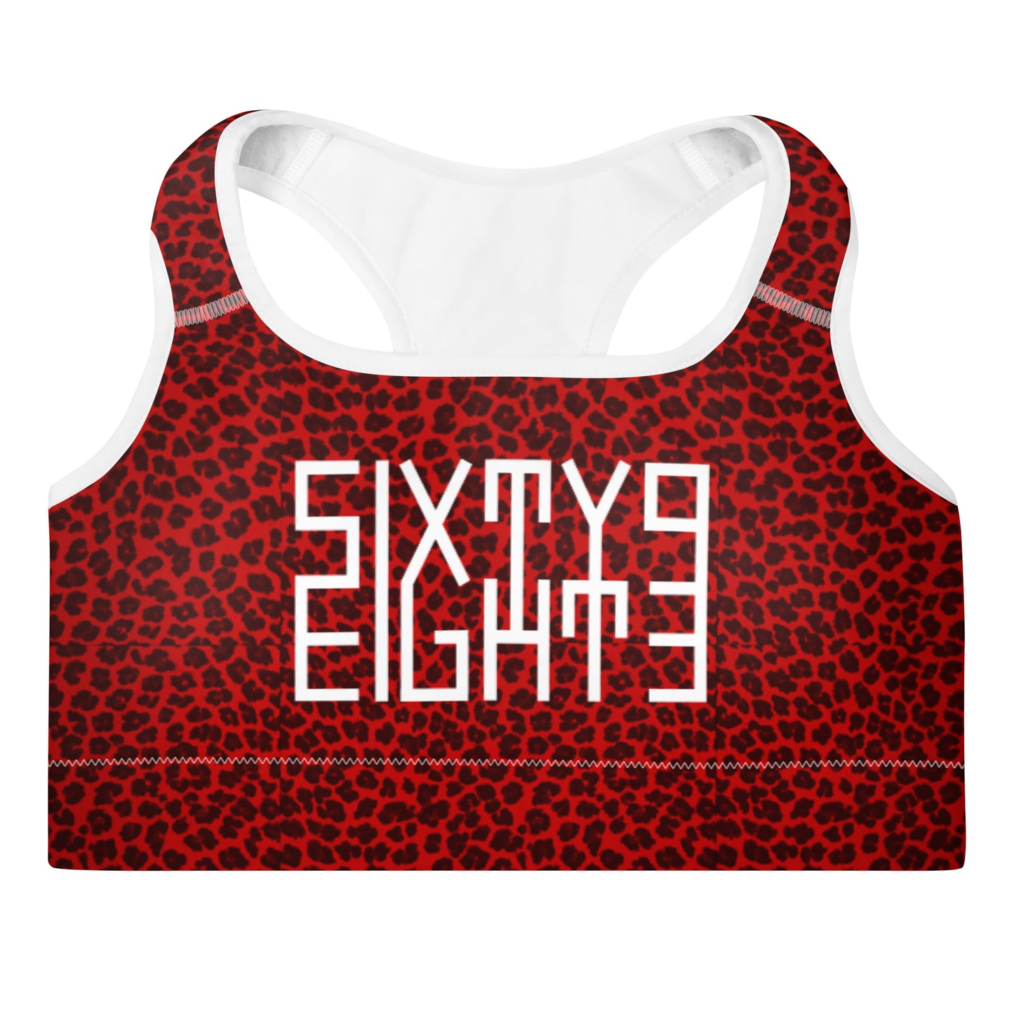 Sixty Eight 93 Logo White Cheetah Red Padded Sports Bra