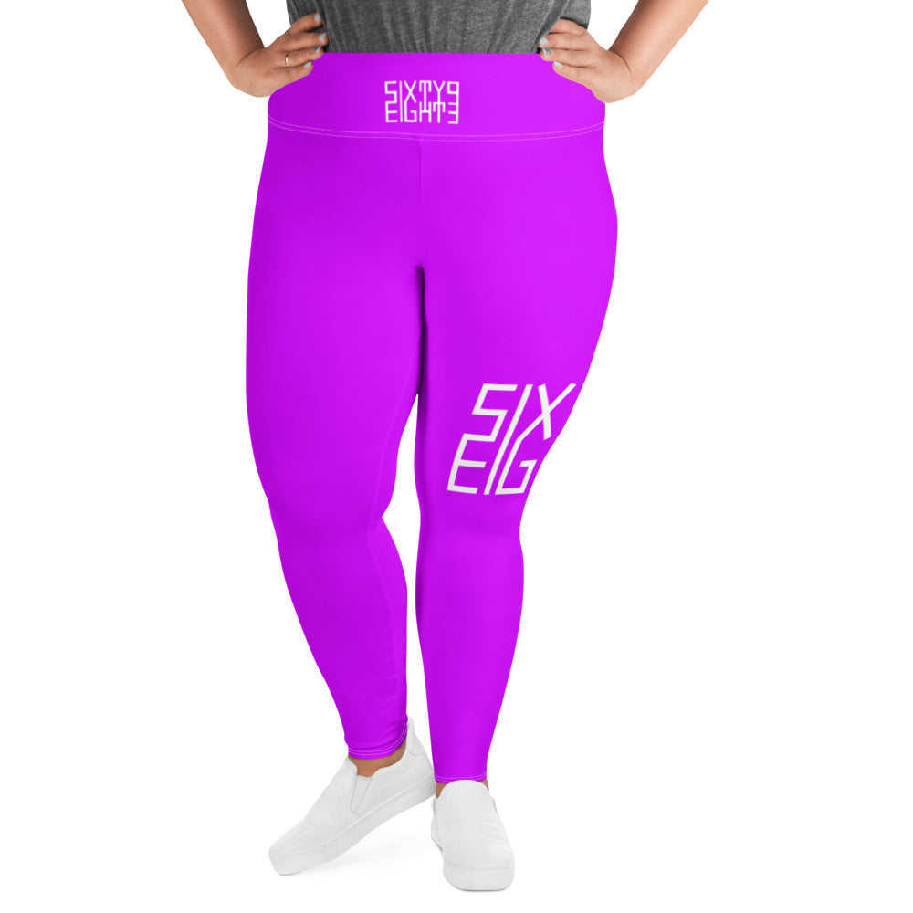 Sixty Eight 93 Logo White & Purple Plus Size Leggings