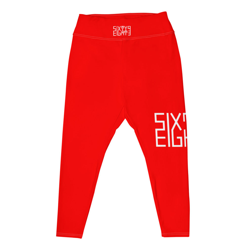 Sixty Eight 93 Logo White & Red Plus Size Leggings
