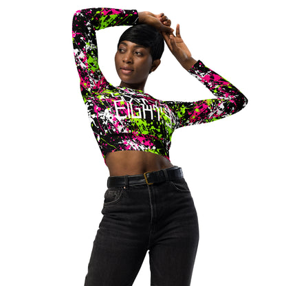Sixty Eight 93 Logo White Drip #18 Recycled Long-Sleeve Crop Top