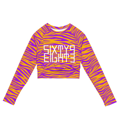 Sixty Eight 93 Logo White Zebra Purange Recycled Long-Sleeve Crop Top