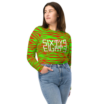 Sixty Eight 93 Logo White Zebra Strawberry Lime Recycled Long-Sleeve Crop Top