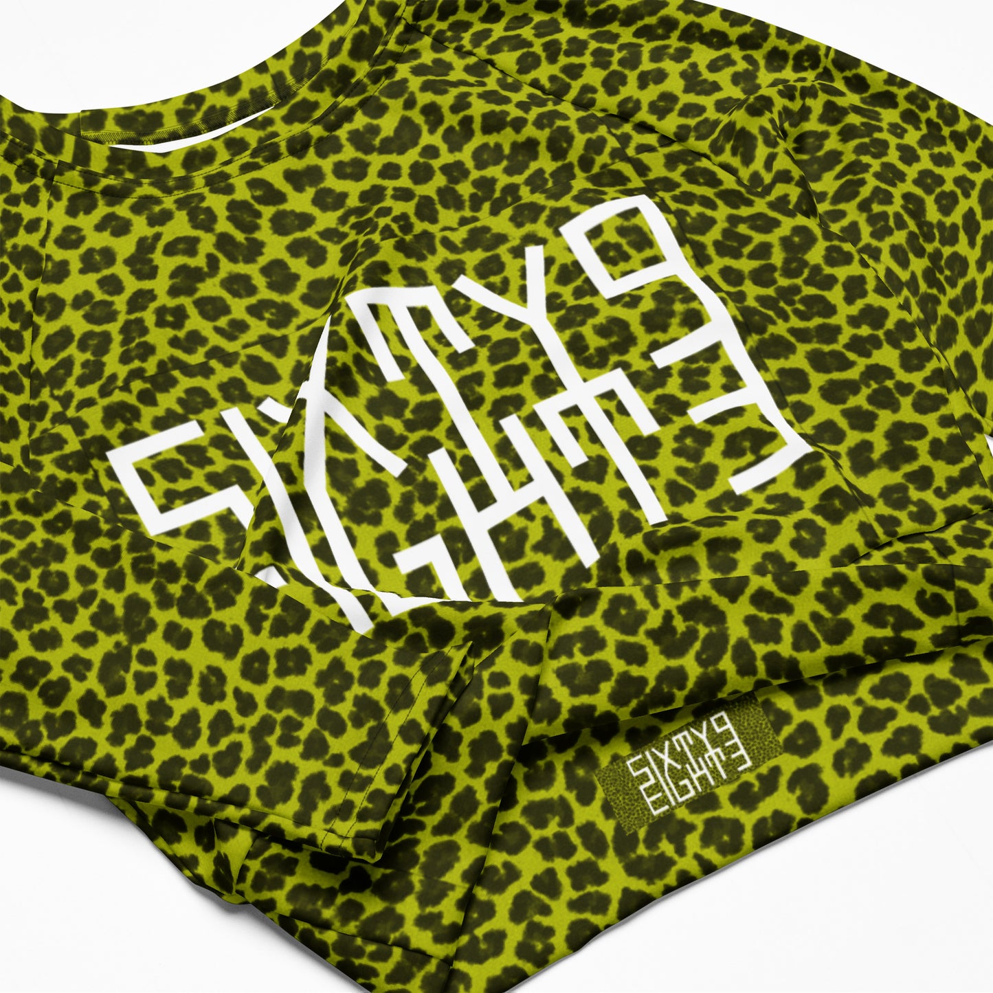 Sixty Eight 93 Logo White Cheetah Lemonade Recycled Long-Sleeve Crop Top