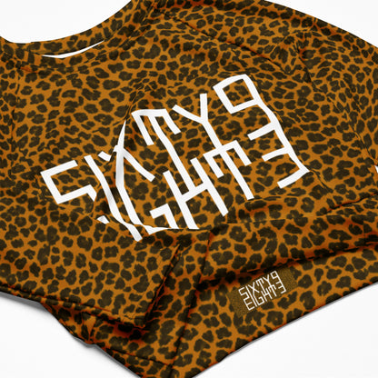 Sixty Eight 93 Logo White Cheetah Orange Recycled Long-Sleeve Crop Top