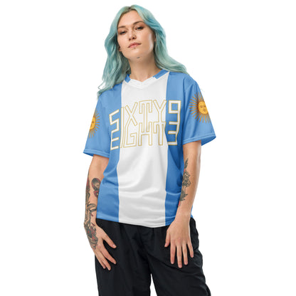 Sixty Eight 93 Logo White & Gold Argentina Unisex Jersey