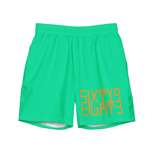 Sixty Eight 93 Logo Orange & Sea Green Men's Swim Trunks