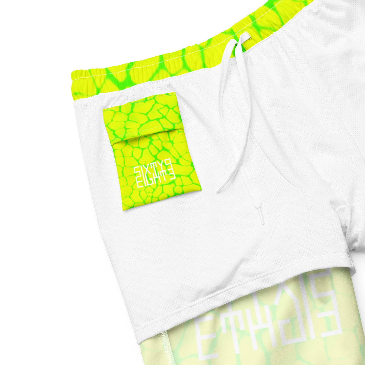 Sixty Eight 93 Logo White Boa Lemonade Lime Men's Swim Trunks