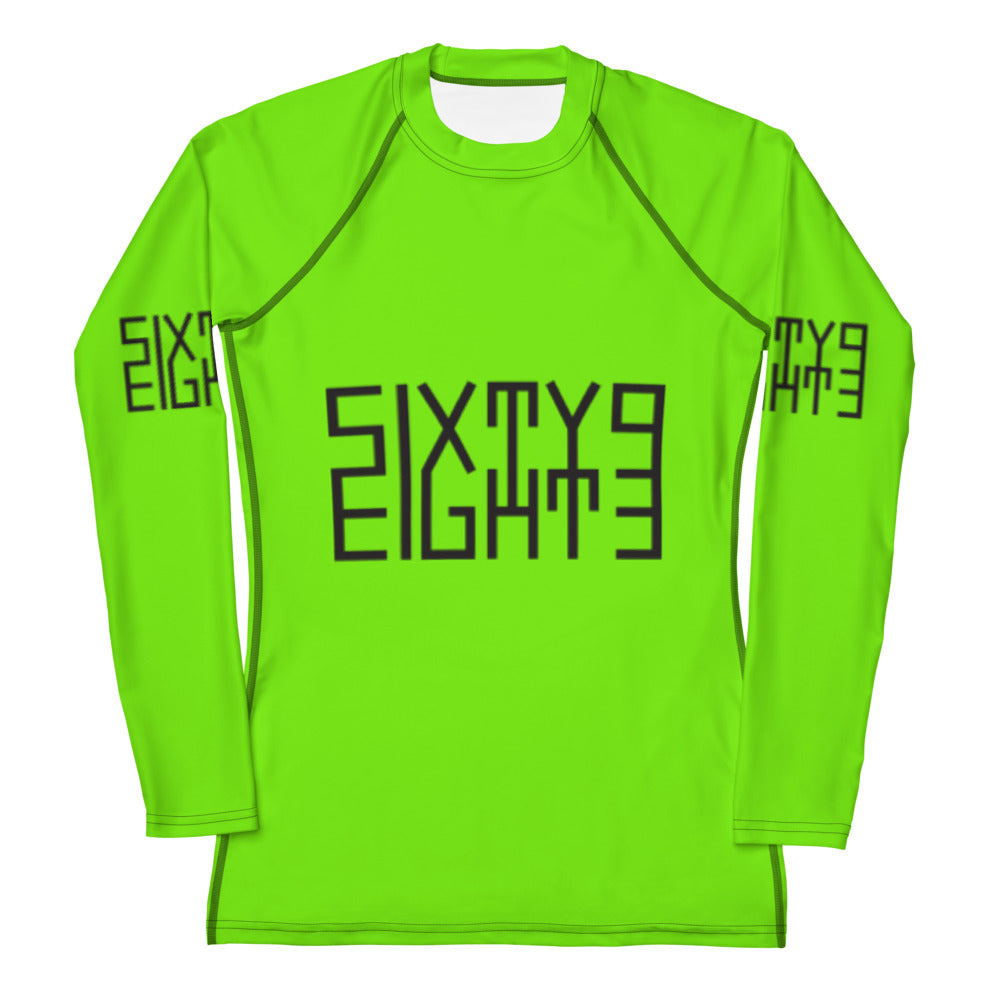 Sixty Eight 93 Logo Black & Lime Green Women's Rash Guard